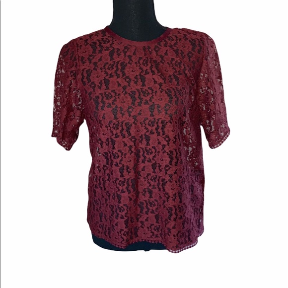 H&M Tops - H&M see through burgundy lace top